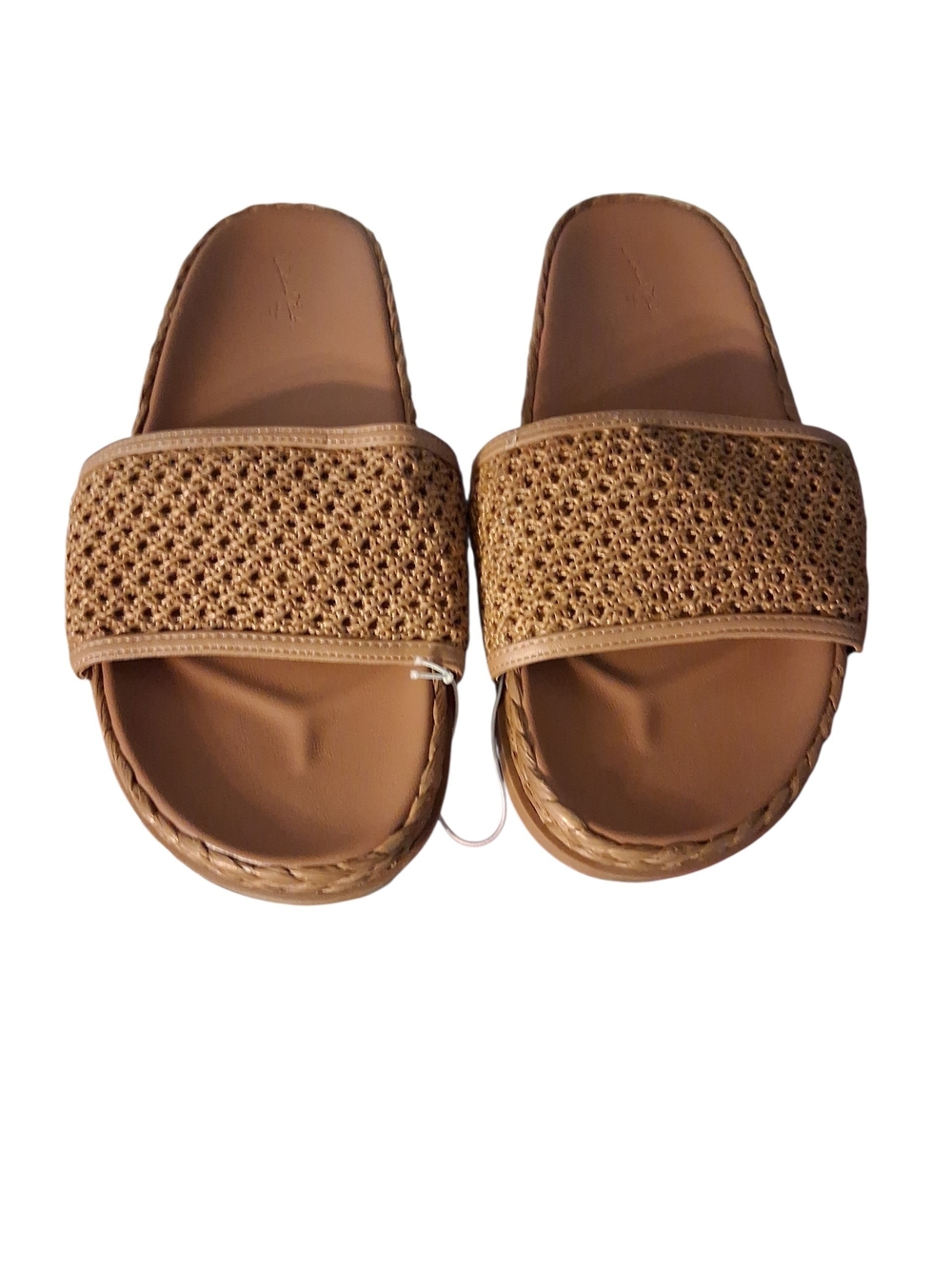 Universal Thread Woven Brinley  Slide Sandals - Brown With Raffia Detailing 10